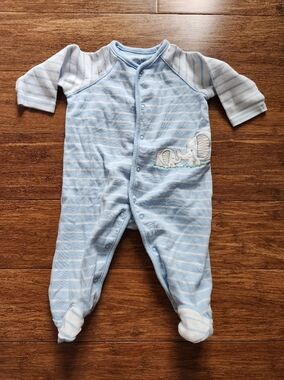 Little Me Blue Striped Baby Boy Elephant Footed Sleeper Pajamas Onesie 6 Months